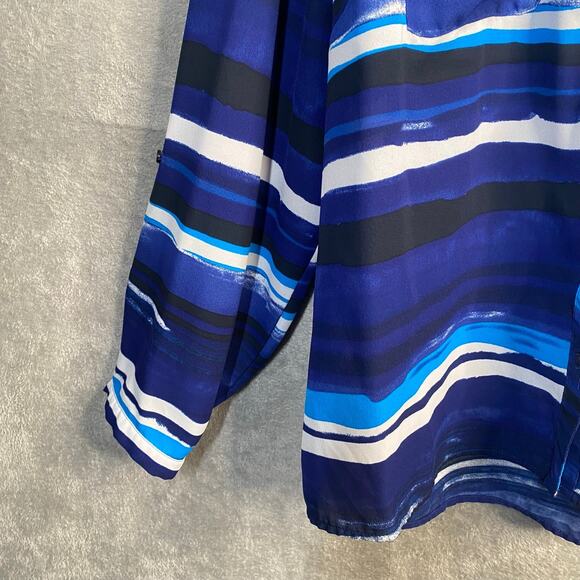 Notations Top 3X Button Down 3/4 Sleeve Blue Striped Abstract Career Casual - Picture 5 of 14